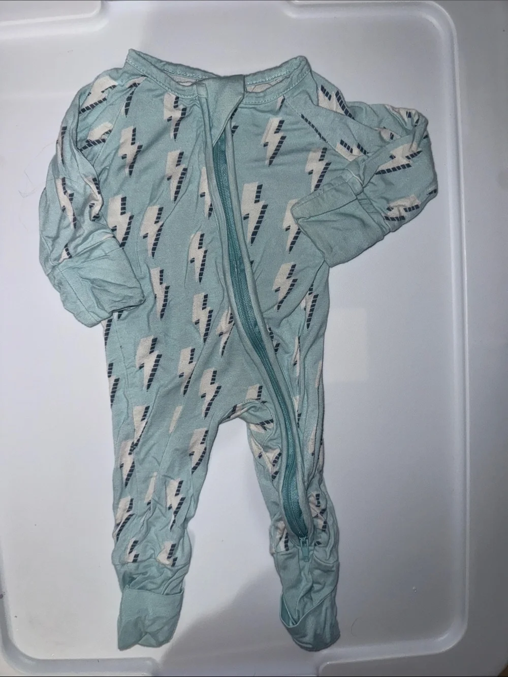 Zip-Front Mint Lightning Print Footie One-Piece